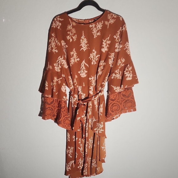 Shein 3x Long Cardigan Floral Brown White - Picture 1 of 11